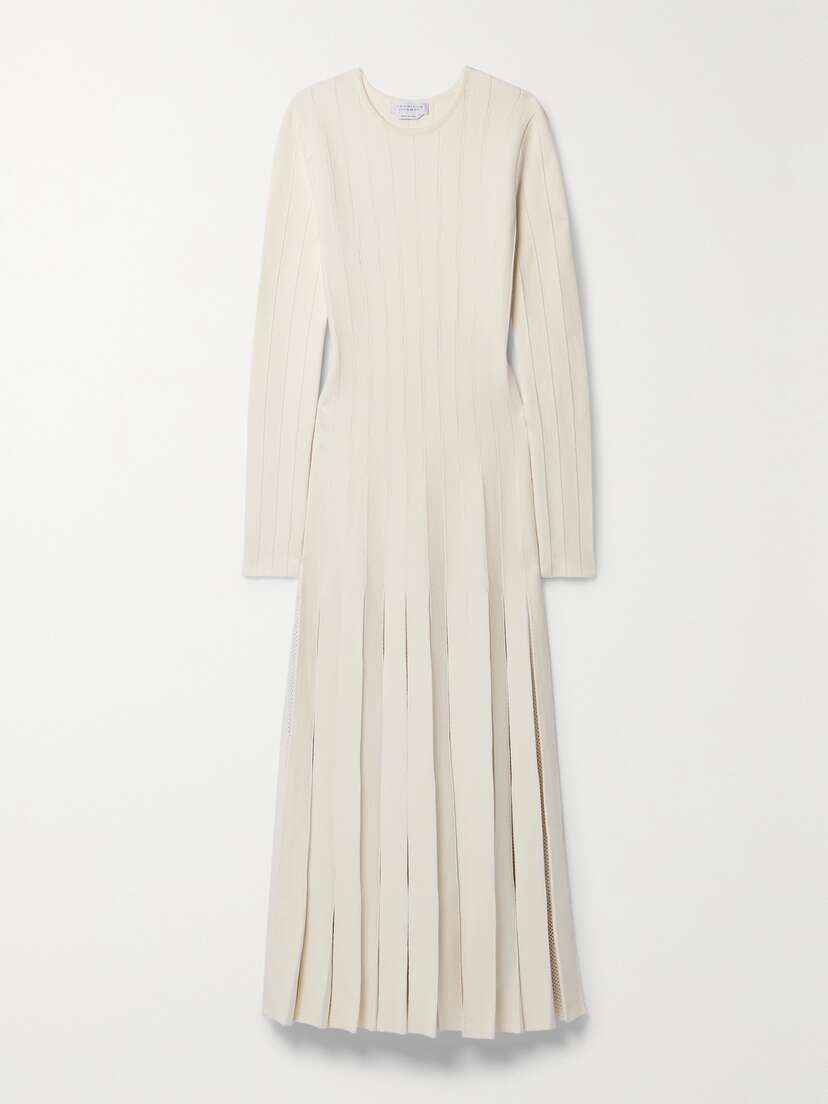 Gabriela Hearst Walsh Crochet-trimmed Pleated Wool Midi Dress