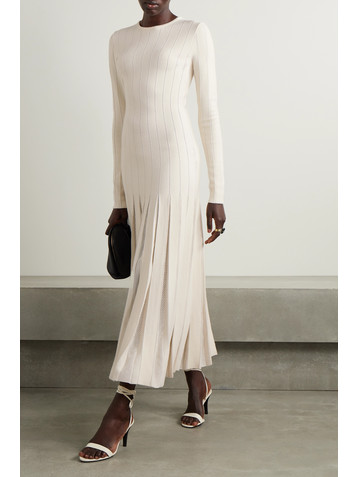 Gabriela Hearst Walsh crochet-trimmed pleated wool midi dress