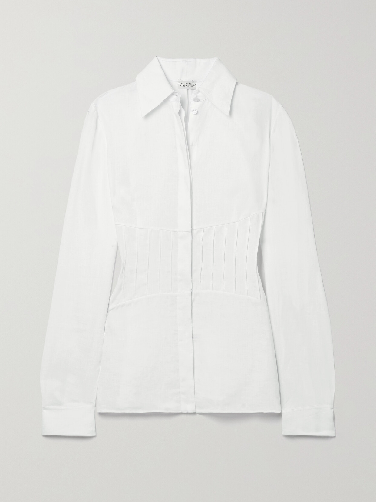 Shop Gabriela Hearst Duff Pleated Linen Shirt In White