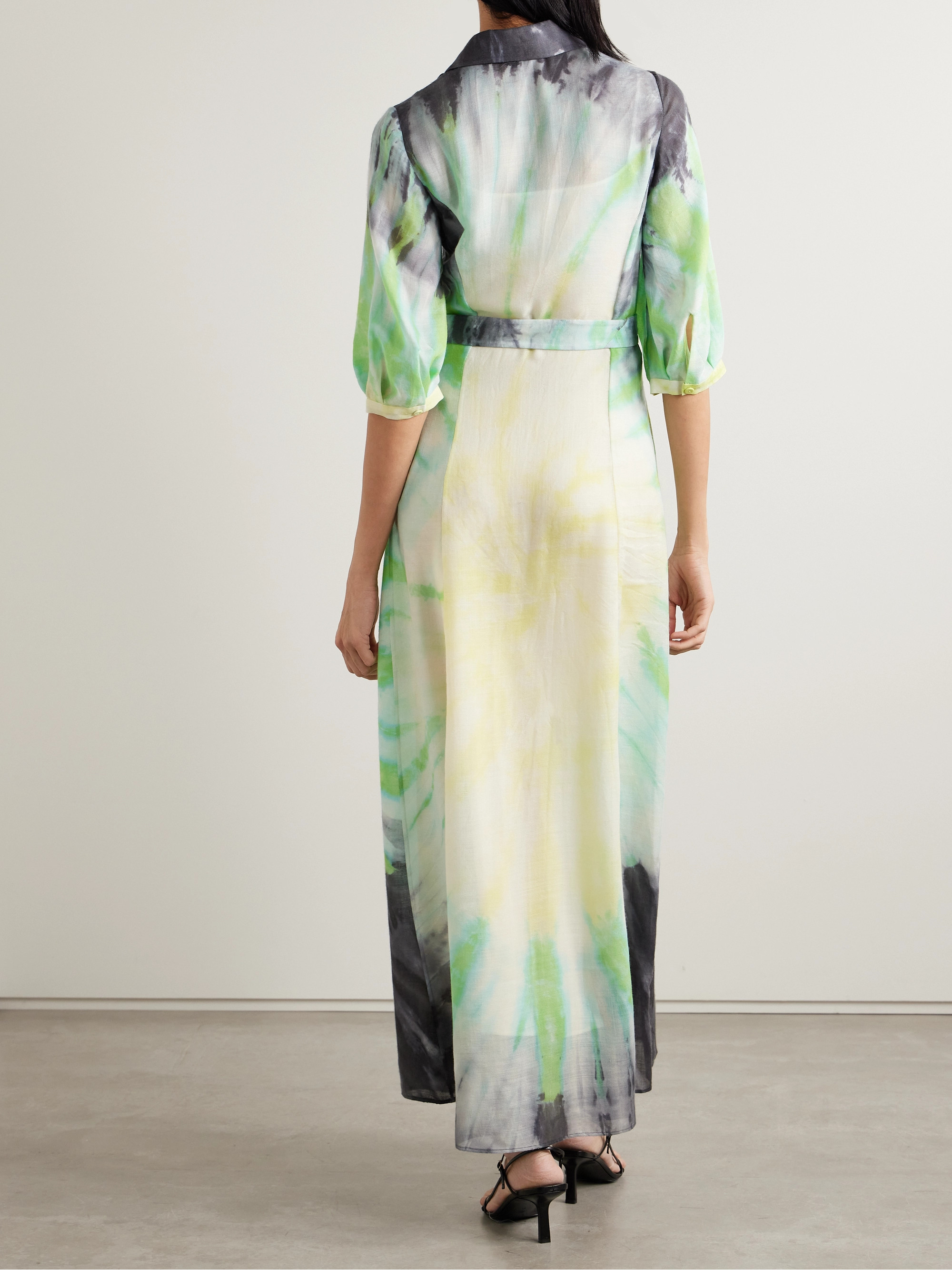 Gabriela Hearst Daisy belted tie-dyed cashmere, silk and wool-blend maxi dress