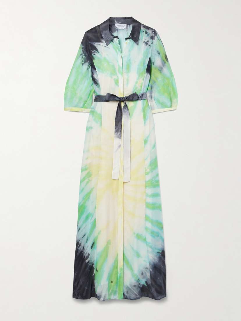 Gabriela Hearst Daisy Belted Tie-dyed Cashmere, Silk And Wool-blend Maxi Dress