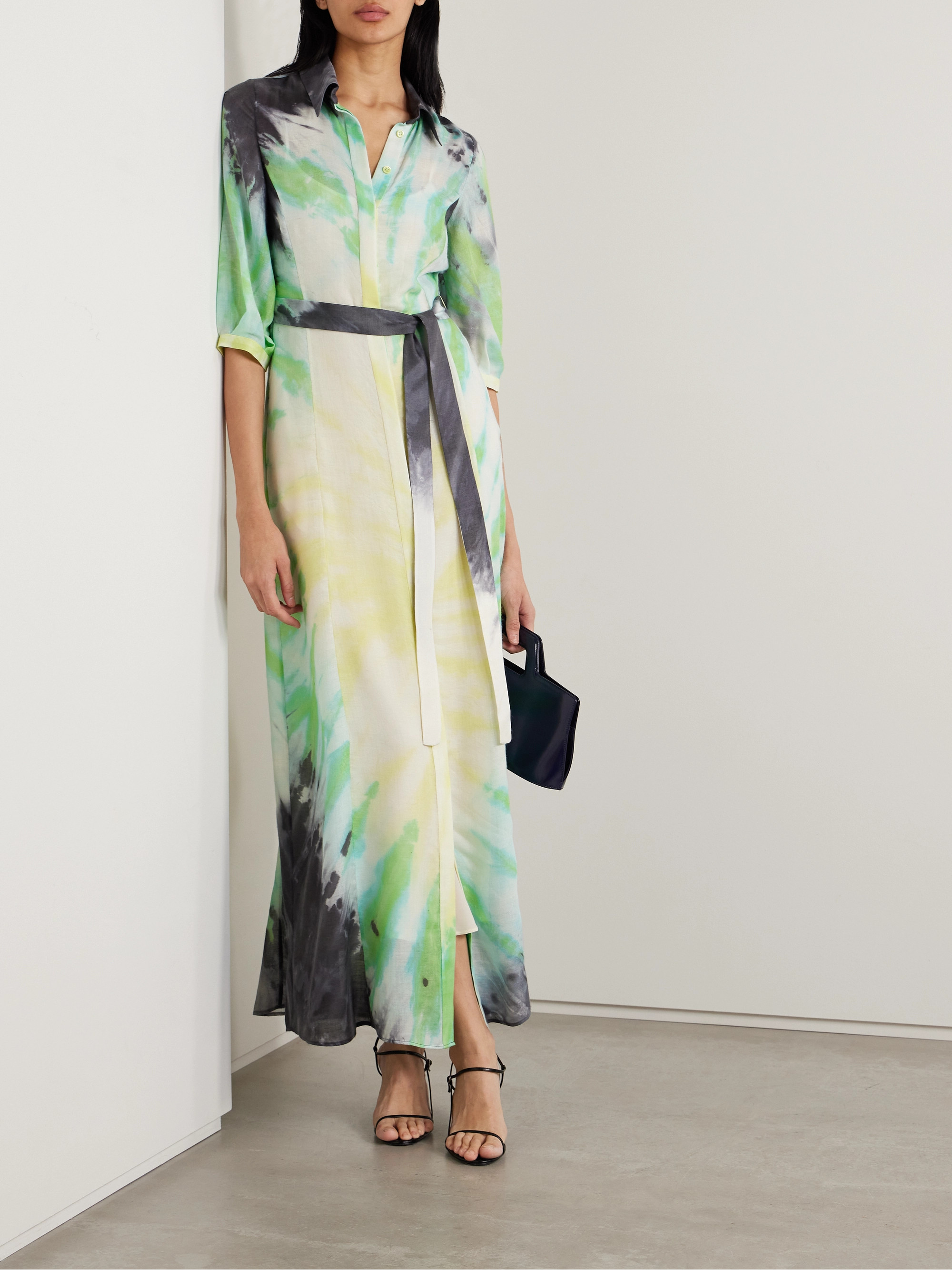 Gabriela Hearst Daisy belted tie-dyed cashmere, silk and wool-blend maxi dress