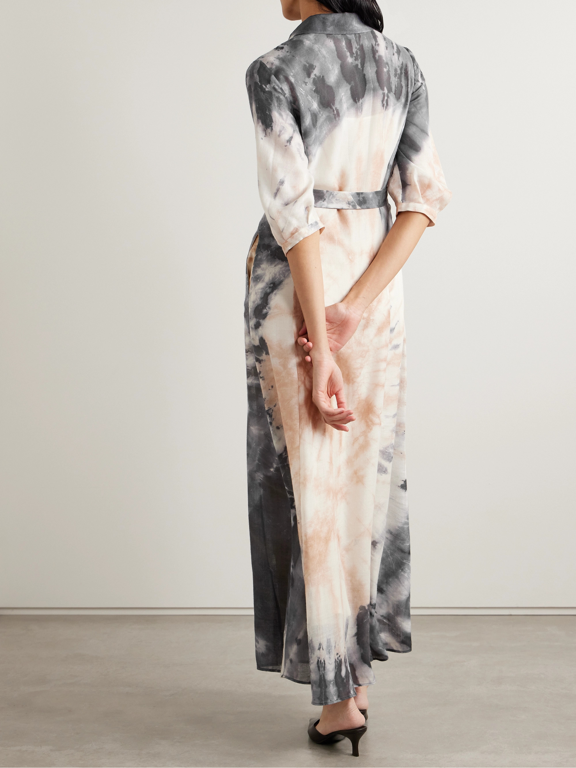 Gabriela Hearst Daisy belted tie-dyed cashmere, silk and wool-blend maxi dress