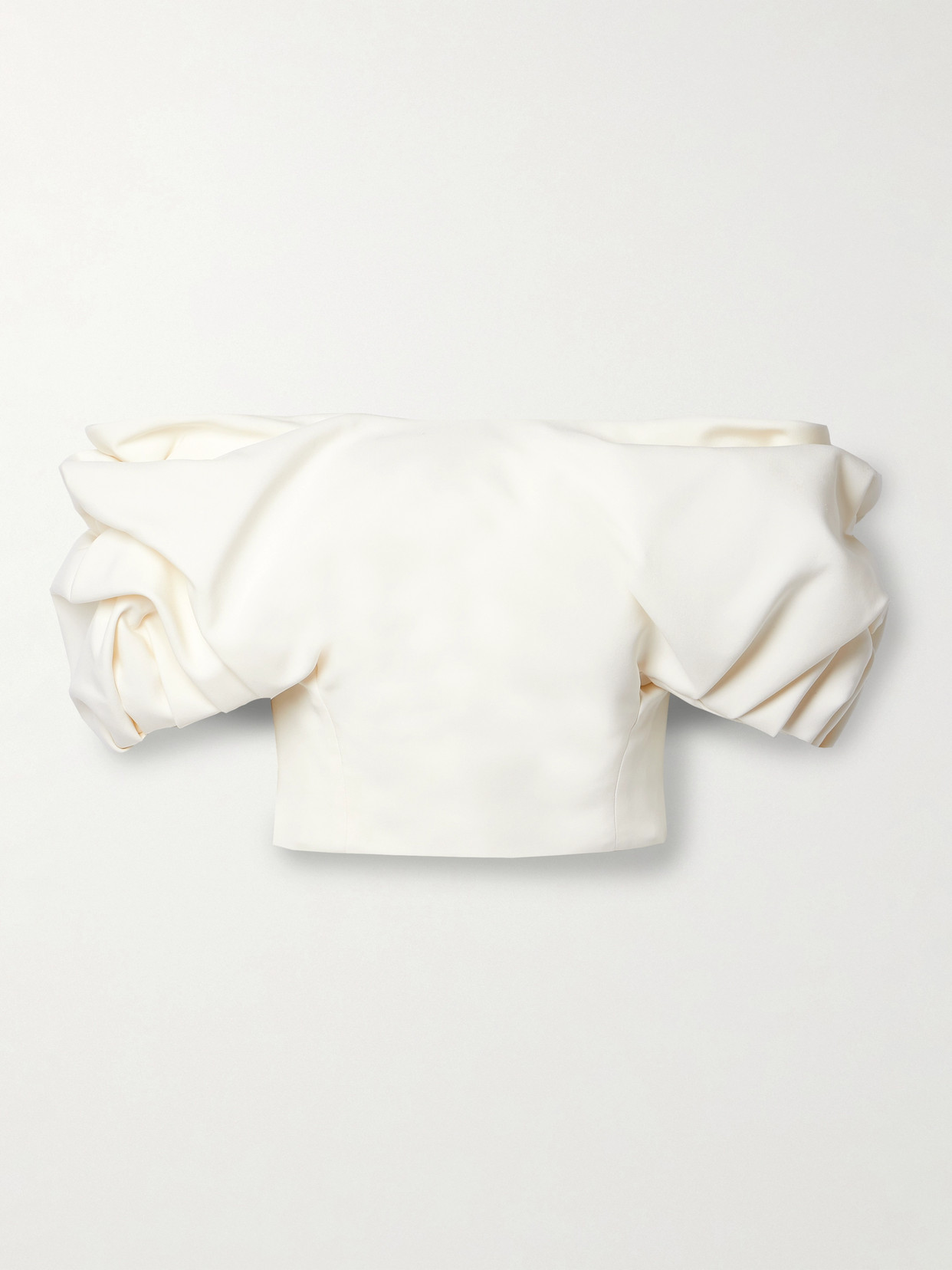 Shop Gabriela Hearst Erwan Cropped Off-the-shoulder Silk And Wool-blend Cady Top In Ivory