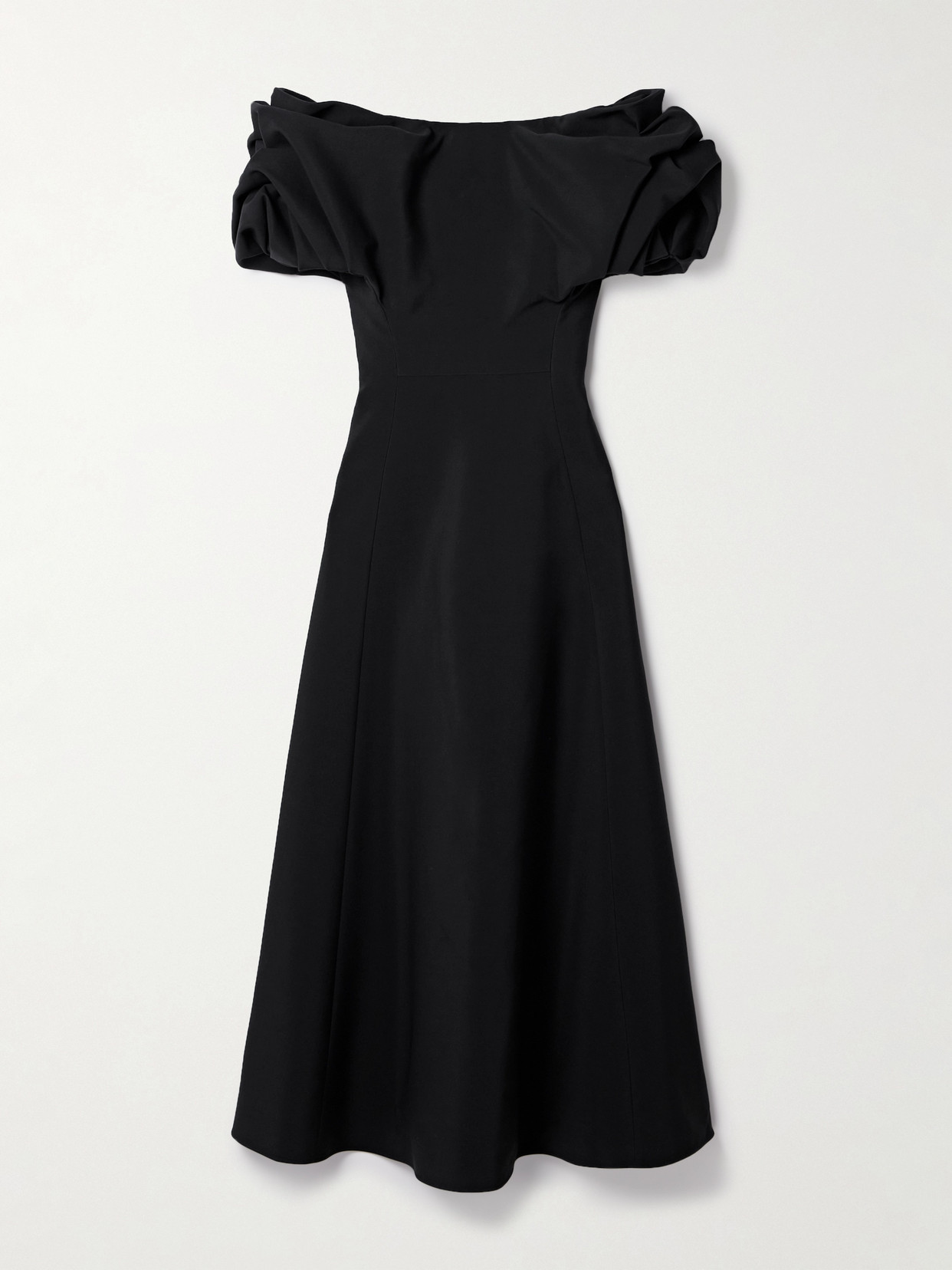 Gabriela Hearst Gwyneth Off-the-shoulder Puff-sleeve Silk-blend Dress In Black