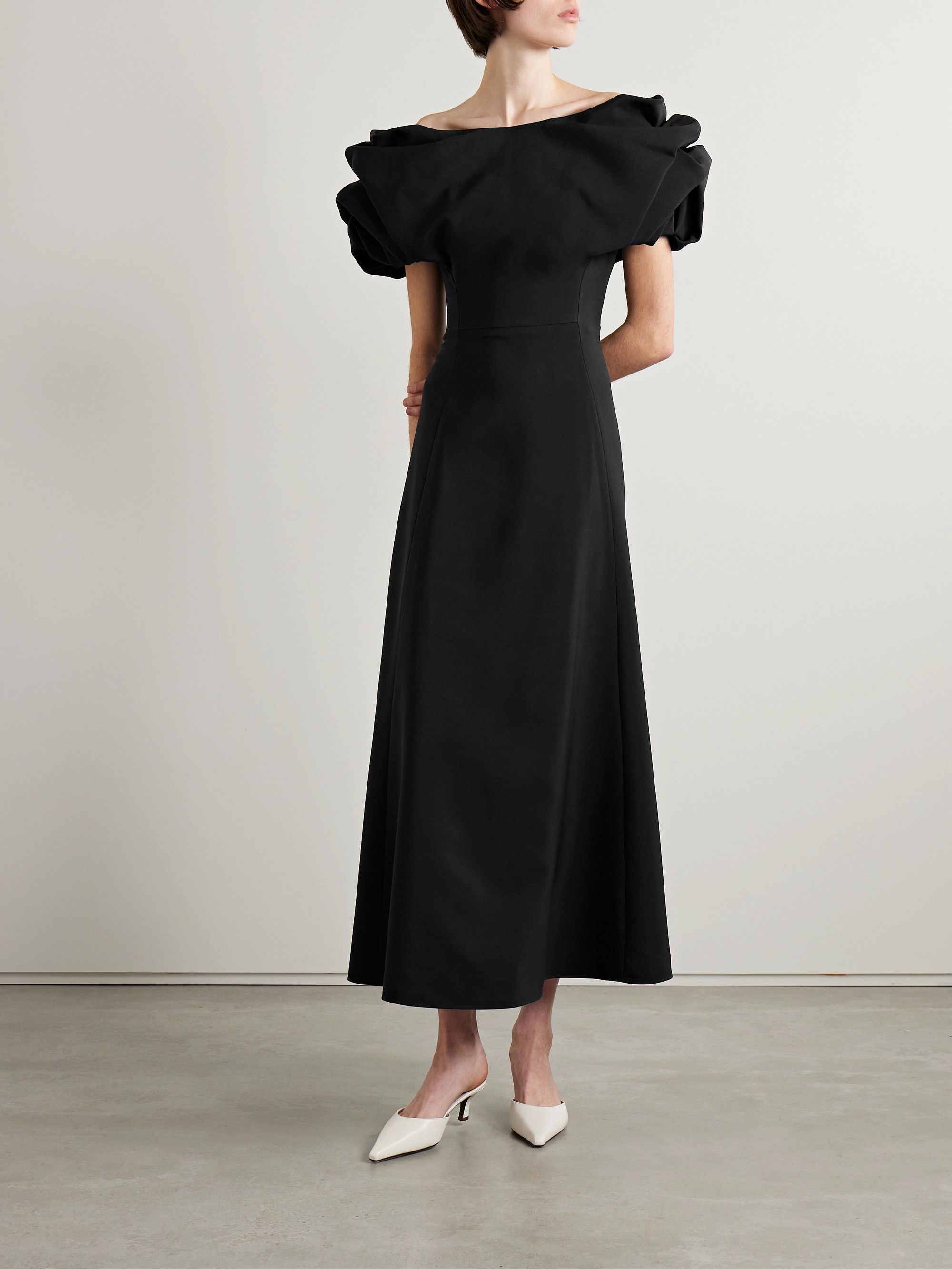 Gabriela Hearst Gwyneth off-the-shoulder gathered silk and wool-blend midi dress