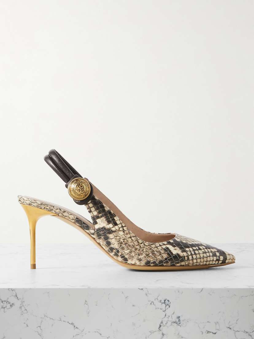 Balmain Alma Embellished Snake-effect Leather Slingback Pumps