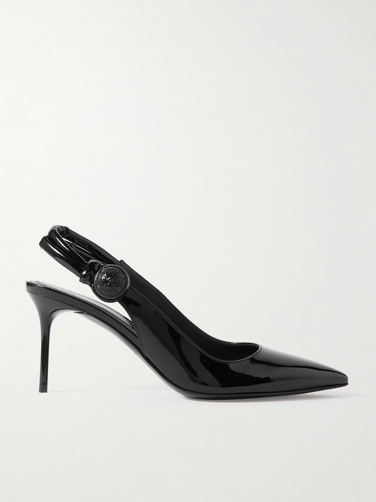 Shop Balmain Alma Embellished Patent-leather Slingback Pumps In Black