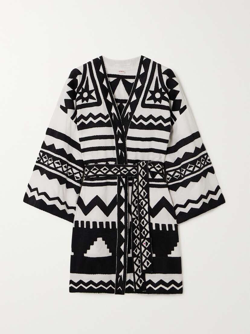 Eres Silence Belted Embroidered Cotton-khadi Coverup
