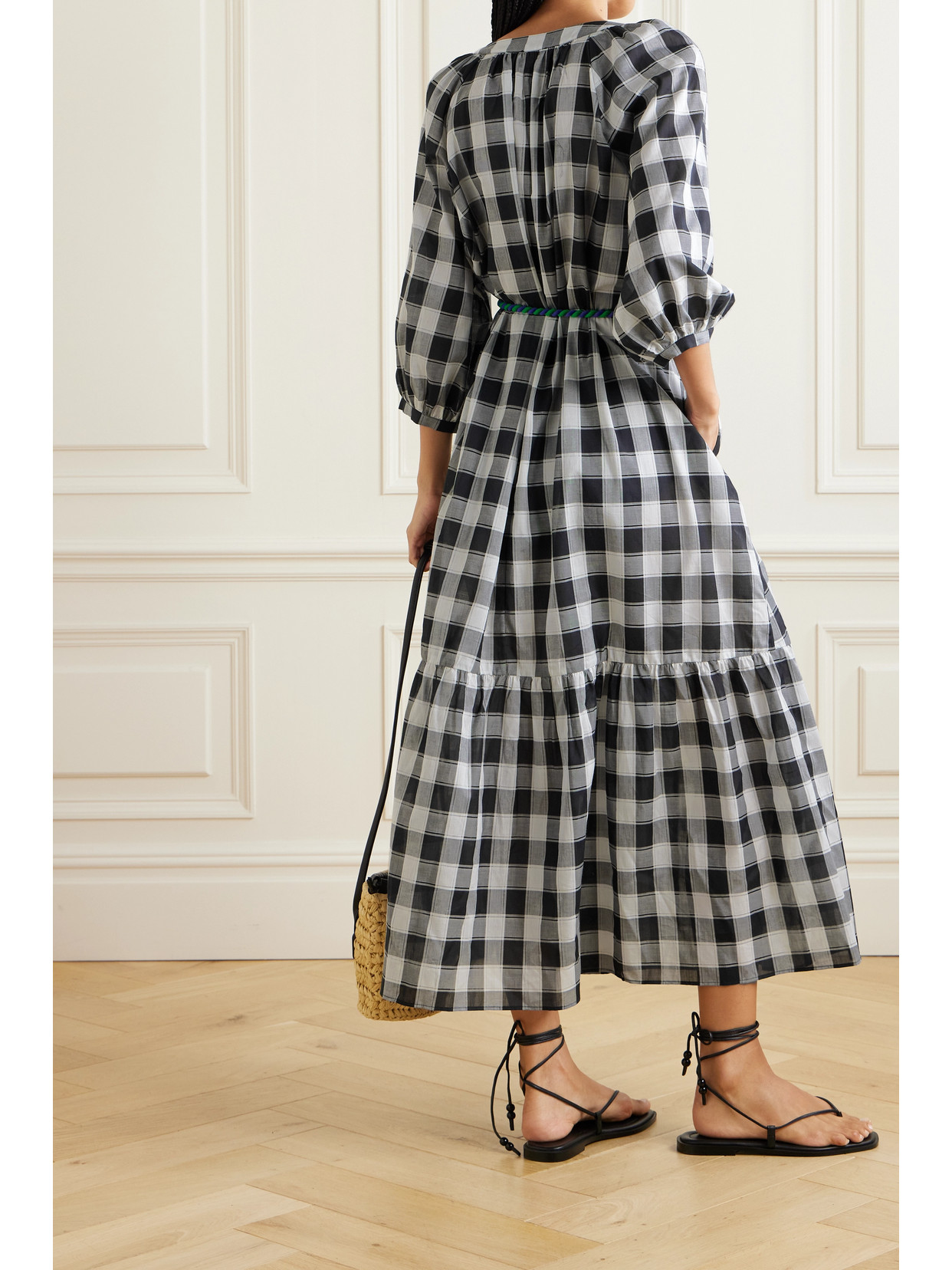 Eres Memphis Chess Belted Gingham Cotton-gauze Midi Wrap Dress In Black