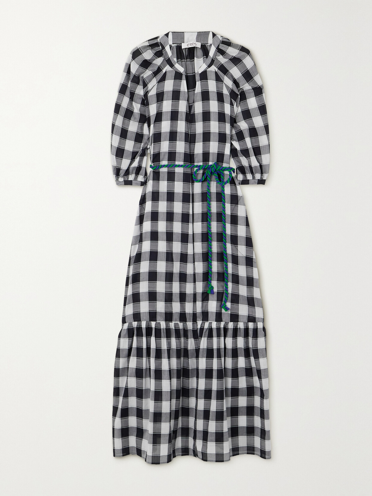 Eres Memphis Chess Belted Gingham Cotton-gauze Midi Wrap Dress In Black