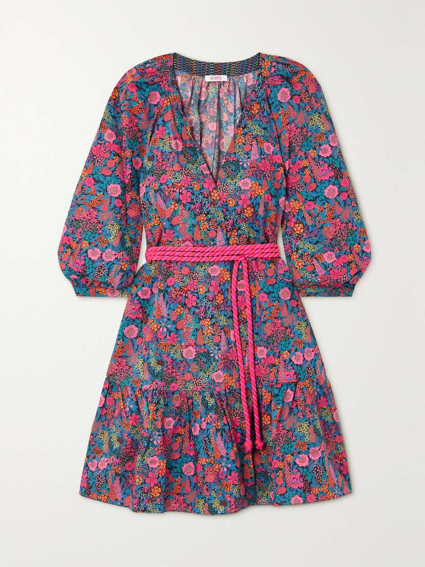 Eres Betty Belted Pleated Floral-print Shell Coverup