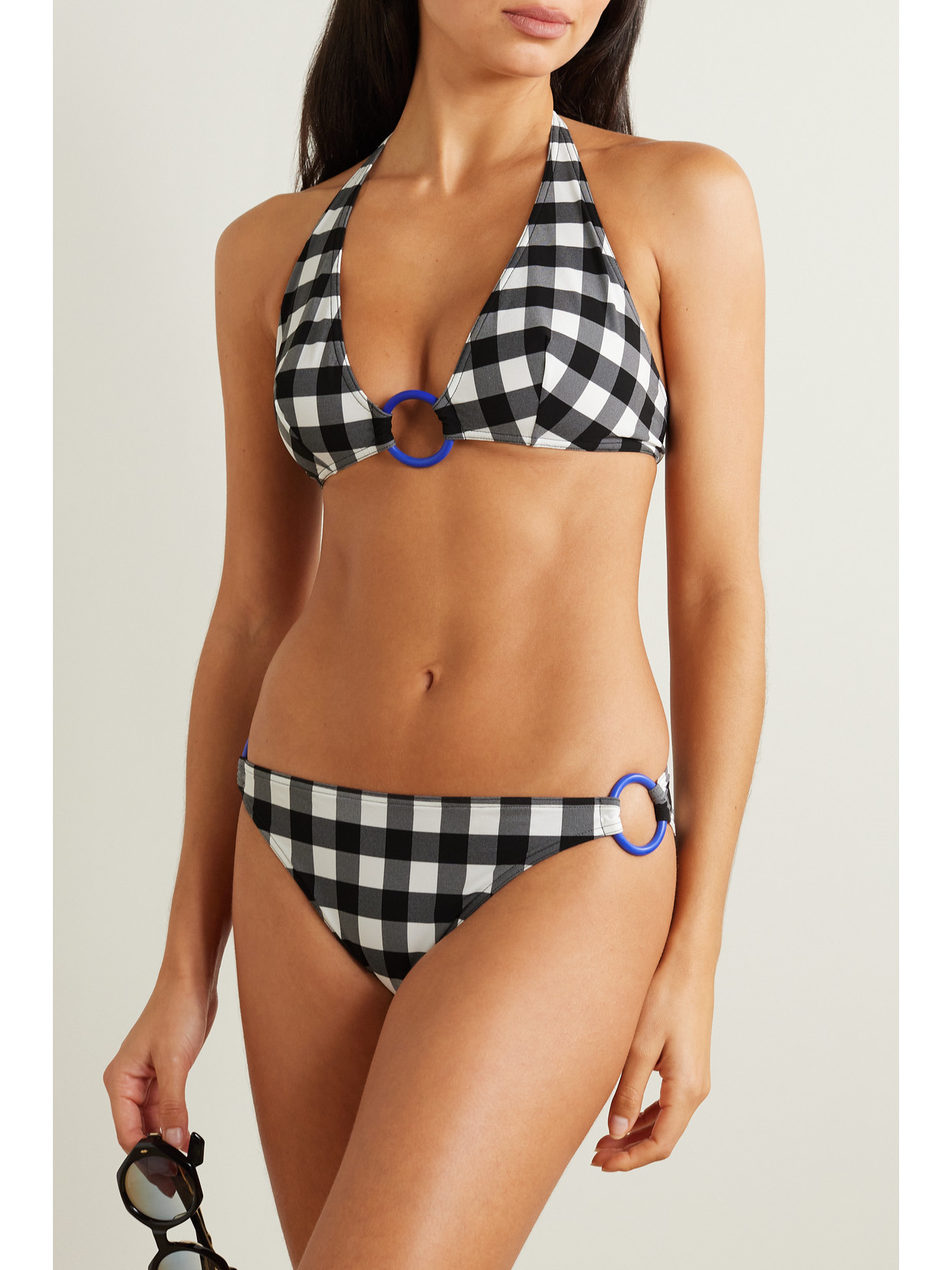 Eres Memphis Ellipse Embellished Gingham Triangle Bikini Top In Black