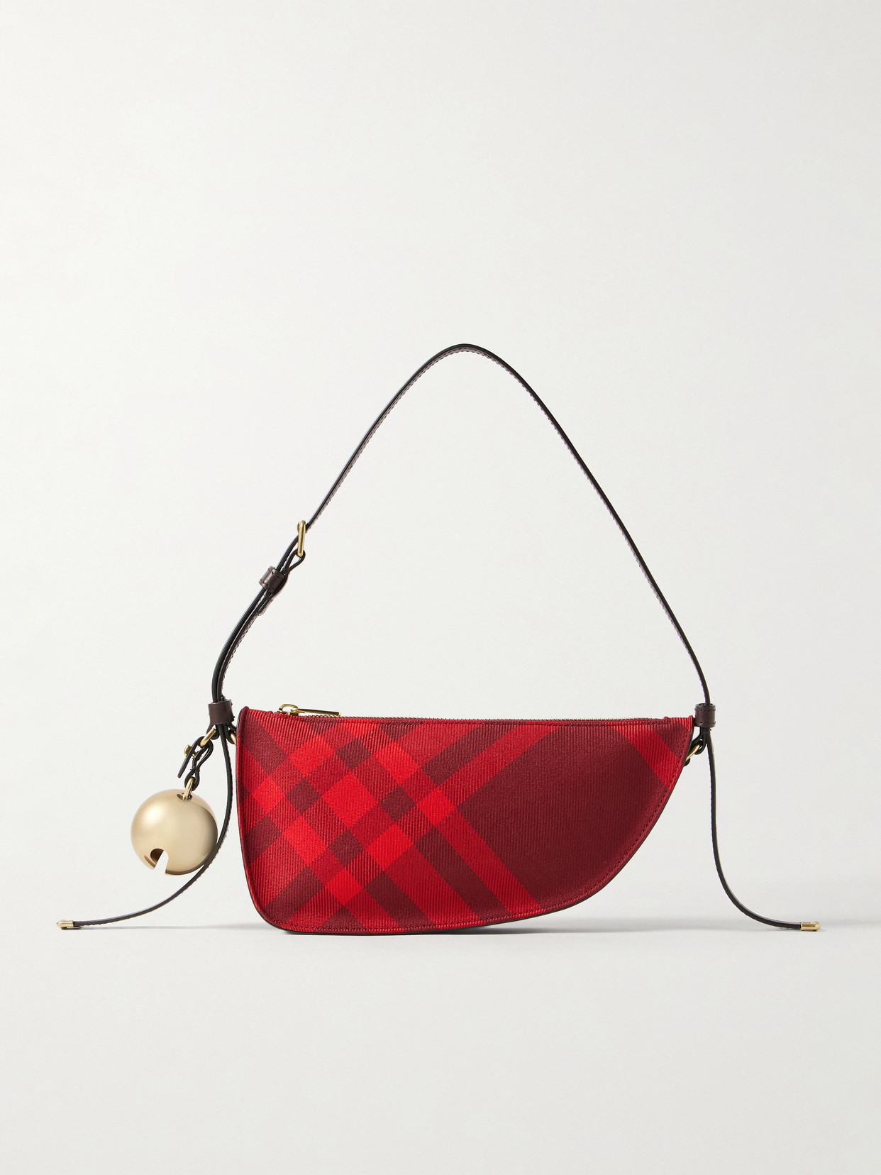 Burberry Mini Embellished Leather-trimmed Checked Canvas Shoulder Bag In Red