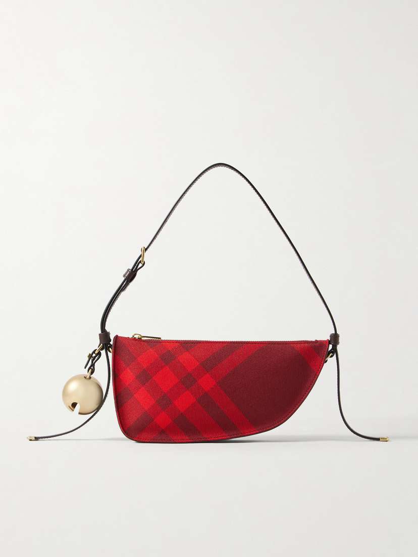 Burberry Mini Embellished Leather-trimmed Checked Canvas Shoulder Bag -  - One size