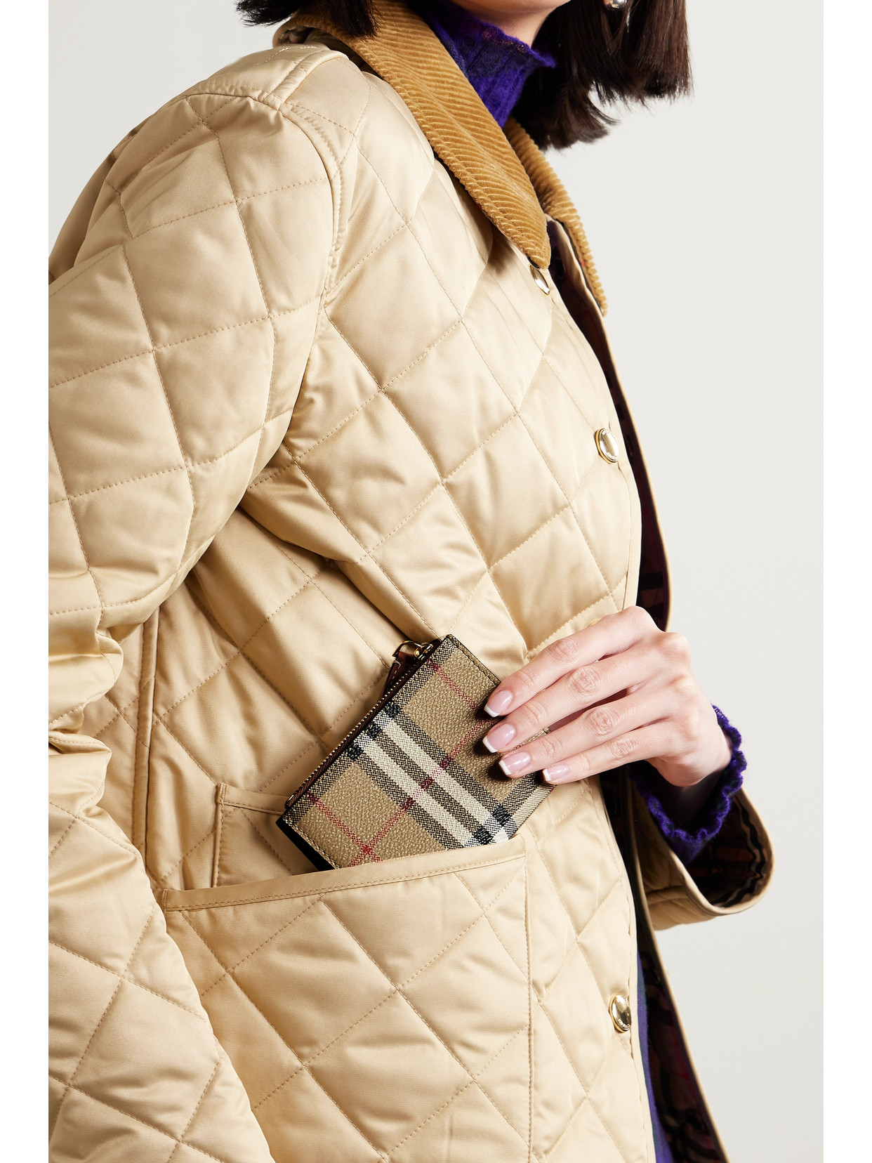 Burberry Checked Textured-leather Wallet In Neutrals