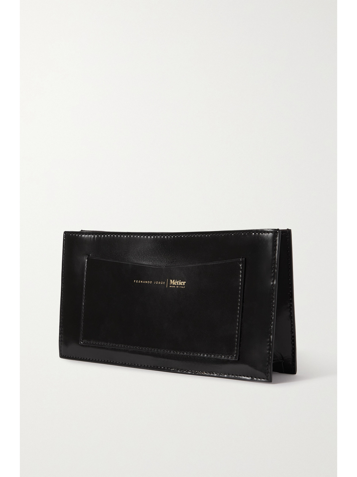 Shop Metier + Fernando Jorge Ease Embellished Glossed-leather Clutch In Black