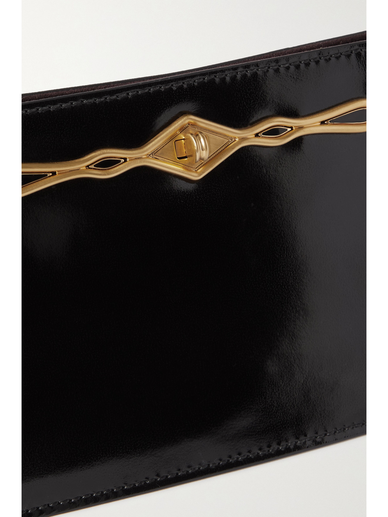 Shop Metier + Fernando Jorge Ease Embellished Glossed-leather Clutch In Black