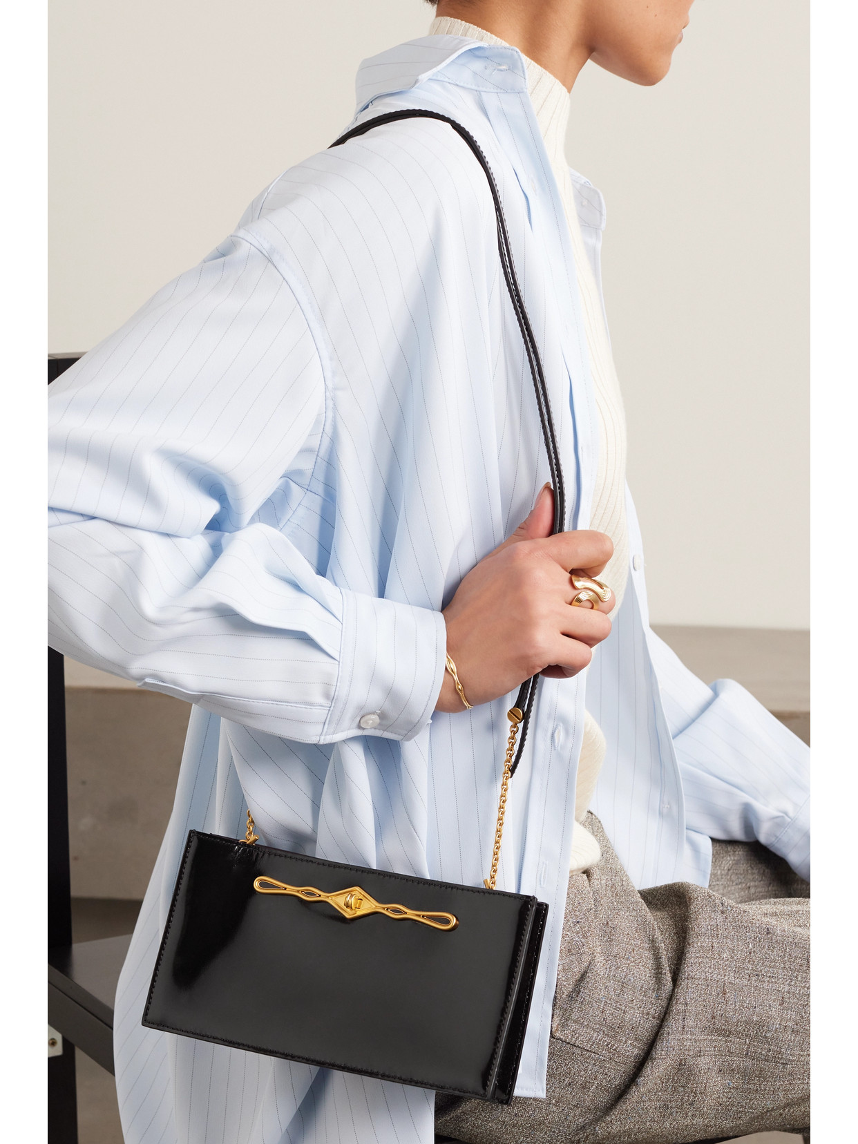 Metier + Fernando Jorge Ease Embellished Glossed-leather Clutch In Black