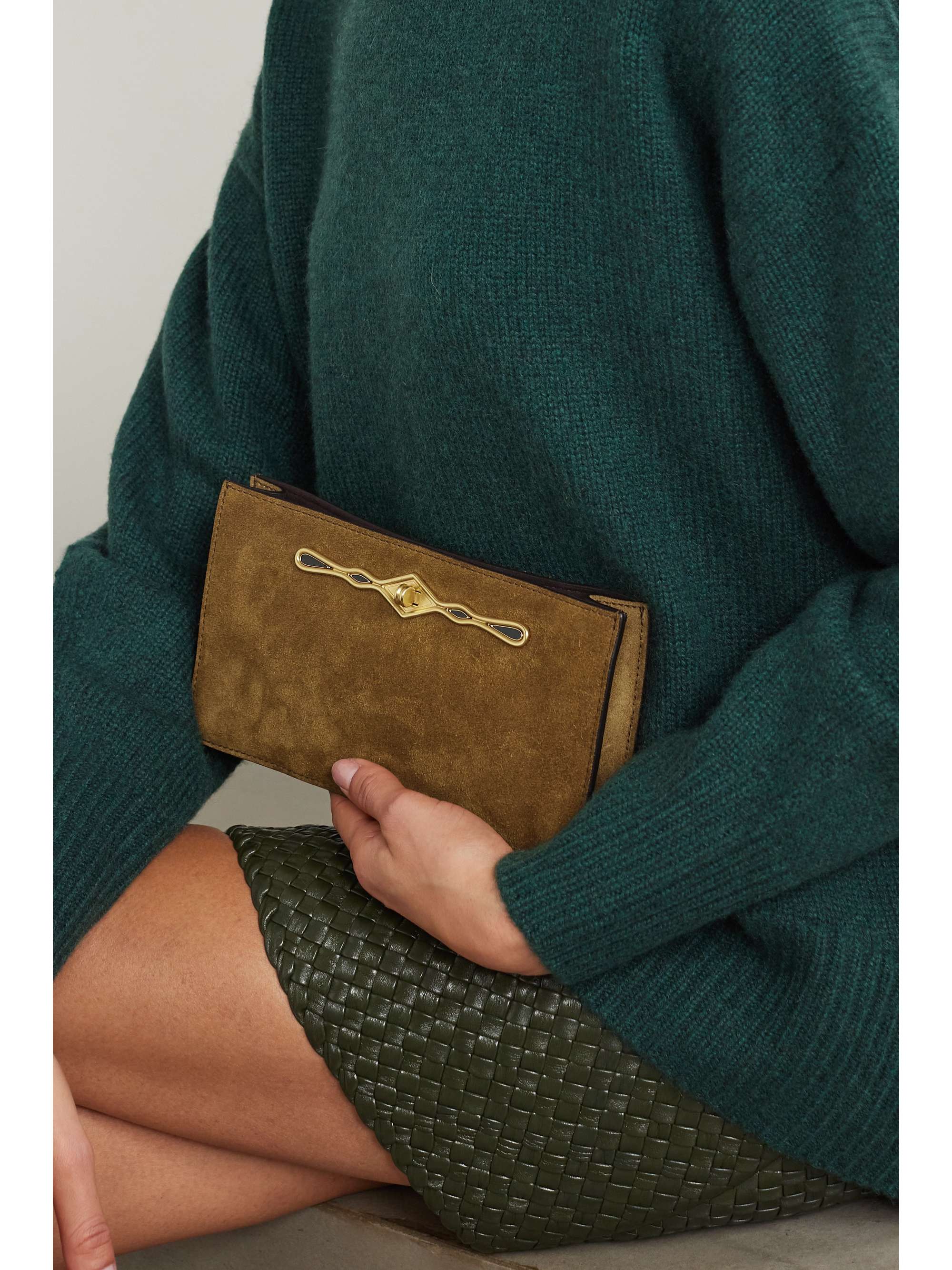 Emerald green deals suede clutch bag
