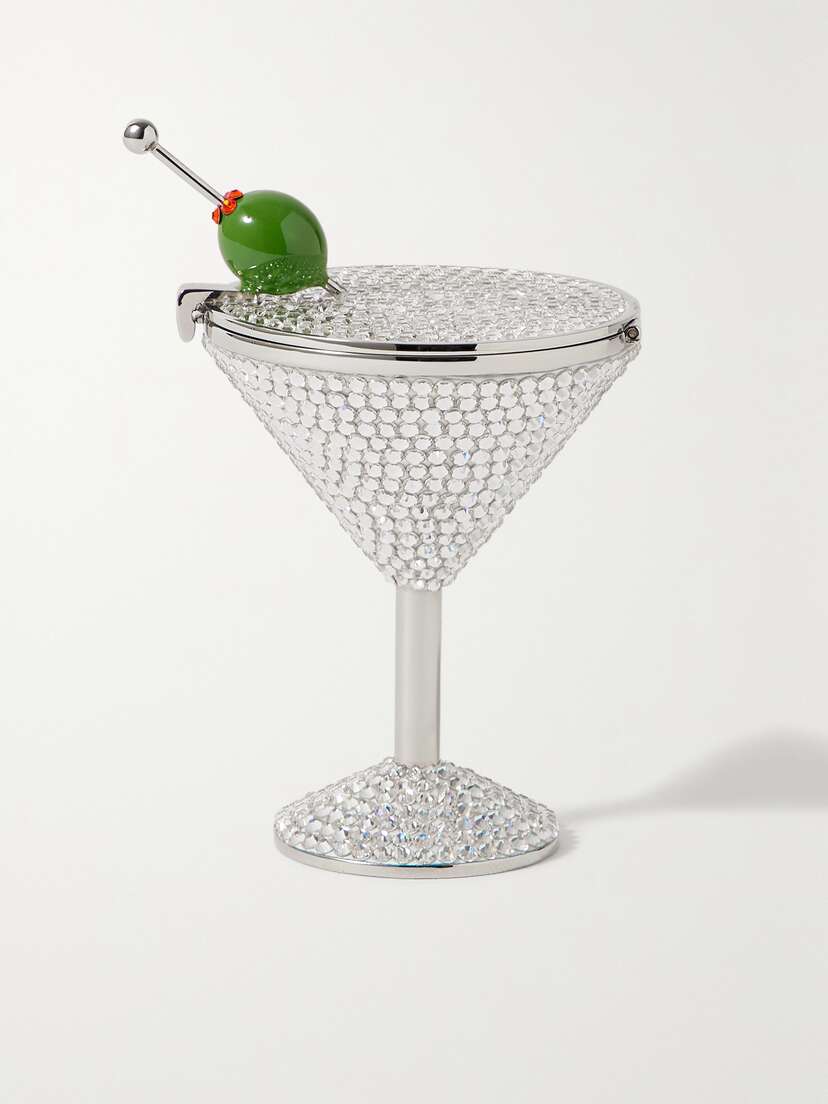 Judith Leiber Couture Martini Crystal-embellished Silver-tone Pill Box