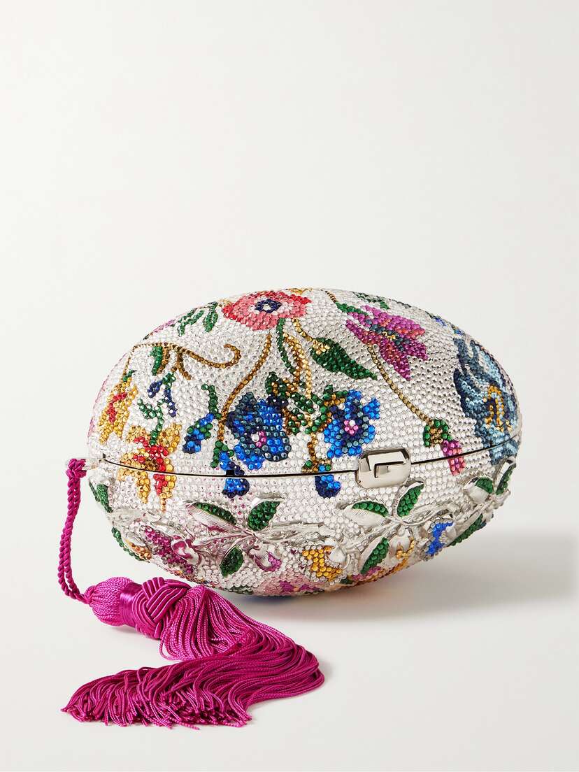 Judith Leiber Couture Anniversary Tasseled Crystal-embellished Silver-tone Clutch