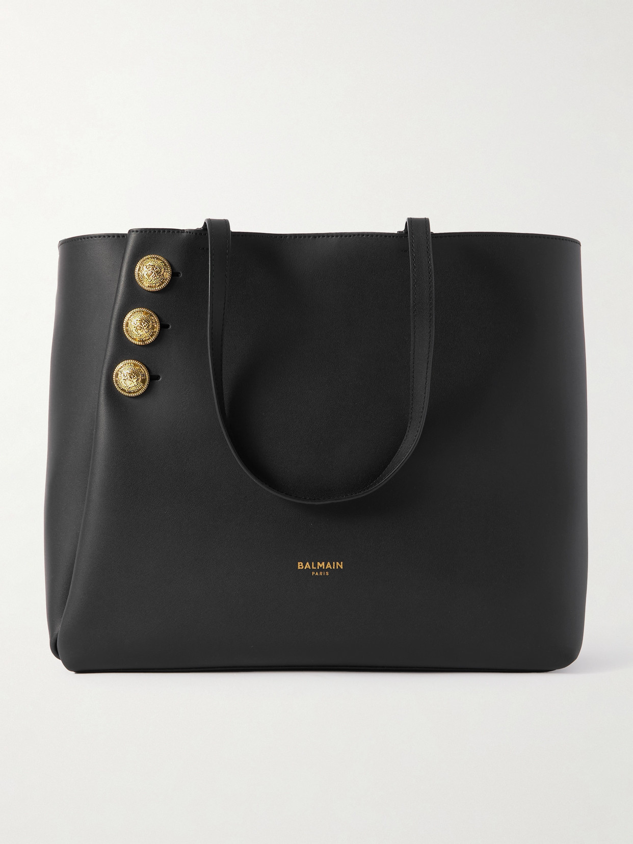 Shop Balmain Embleme Button-detailed Leather Tote In Black