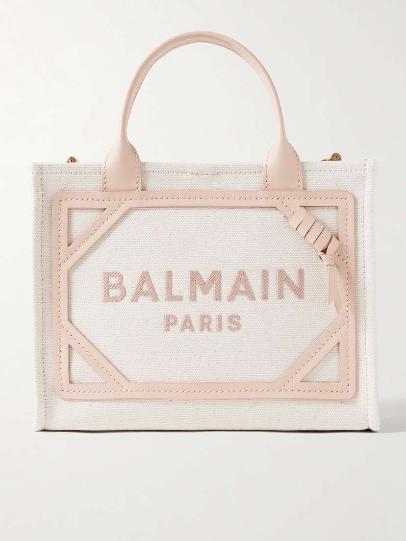 Balmain B-army Small Leather-trimmed Cotton And Linen-blend Canvas Tote