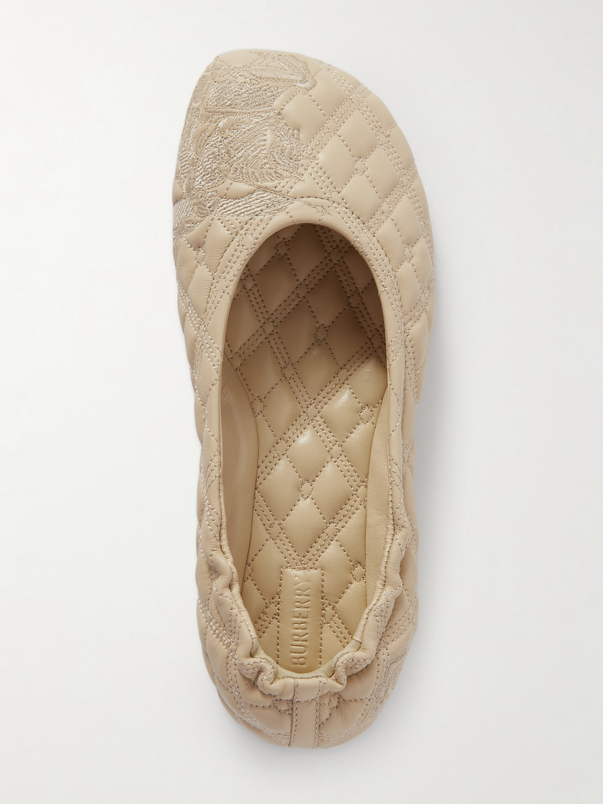 Shop Burberry Embroidered Quilted Leather Ballet Flats In Neutrals