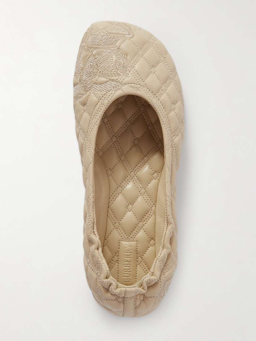 Burberry Embroidered Quilted Leather Ballet Flats