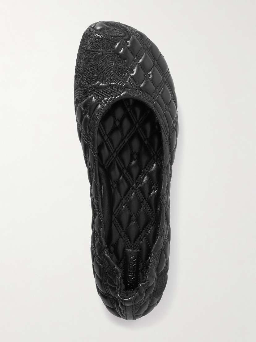 Burberry Embroidered Quilted Leather Ballet Flats
