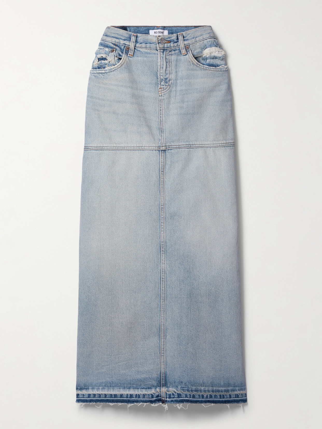 RE/DONE - + Net Sustain Frayed Paneled Organic Denim Maxi Skirt - Blue