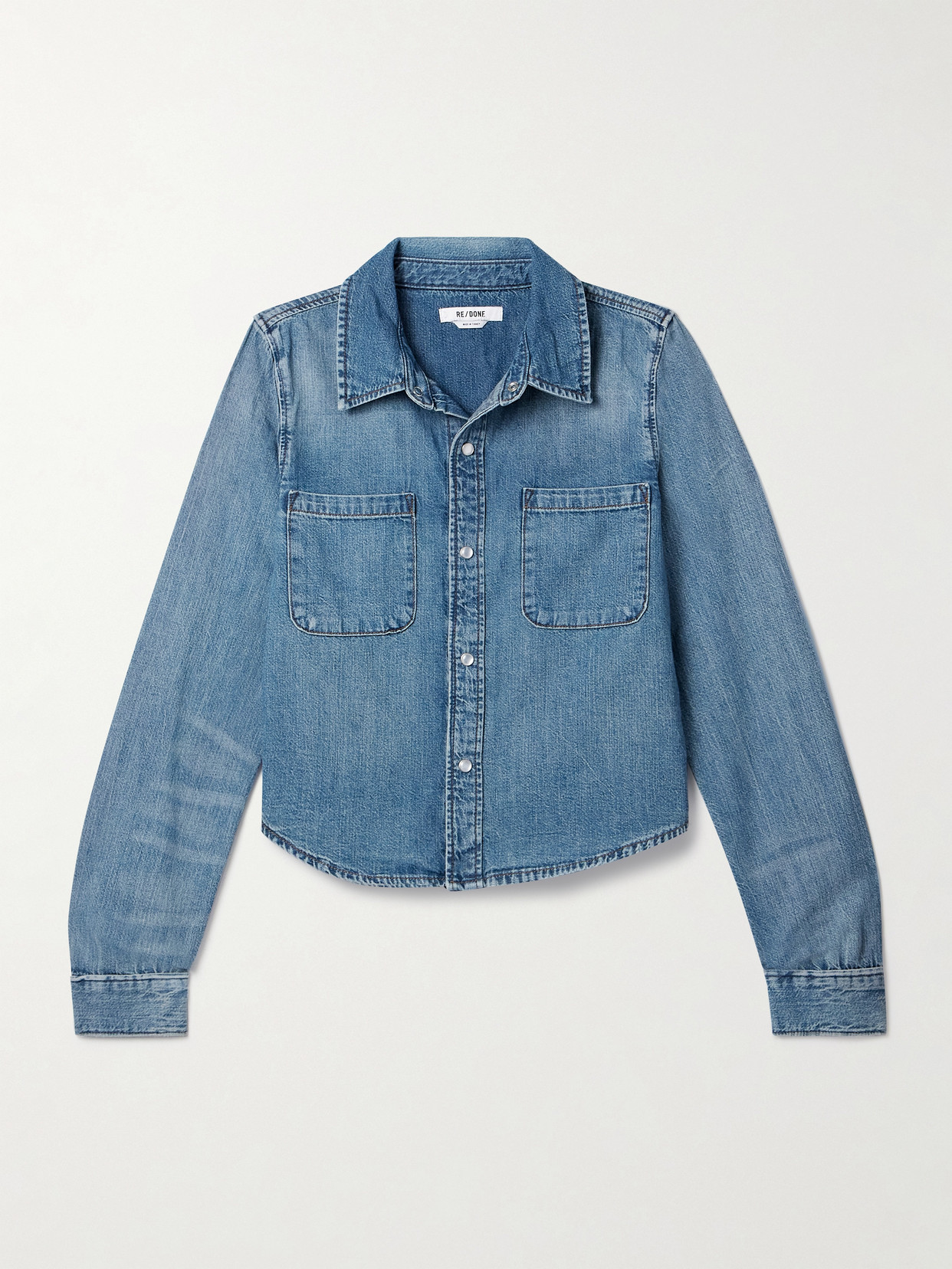 Shop Re/done Cropped Denim Shirt In Blue