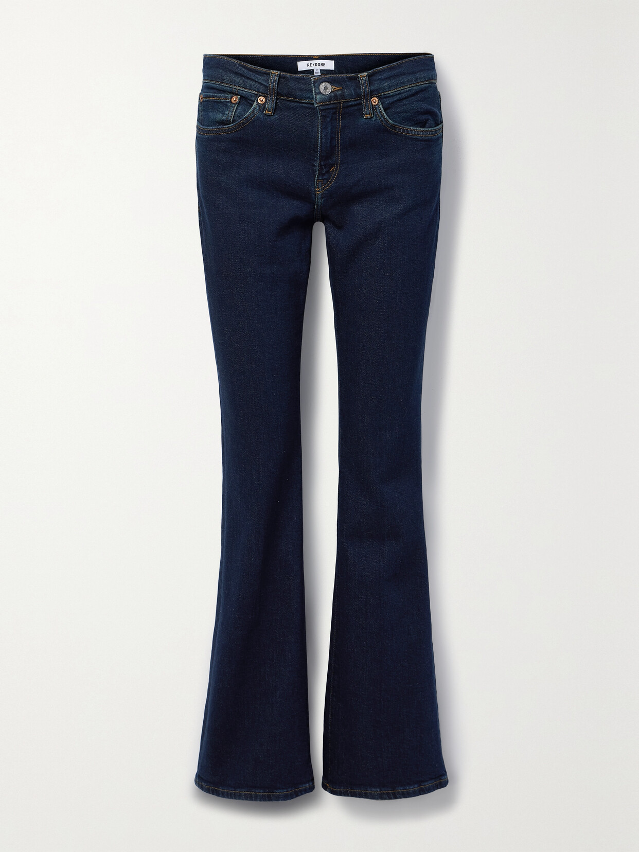 Shop Re/done Baby Boot Mid-rise Flared Jeans In Blue