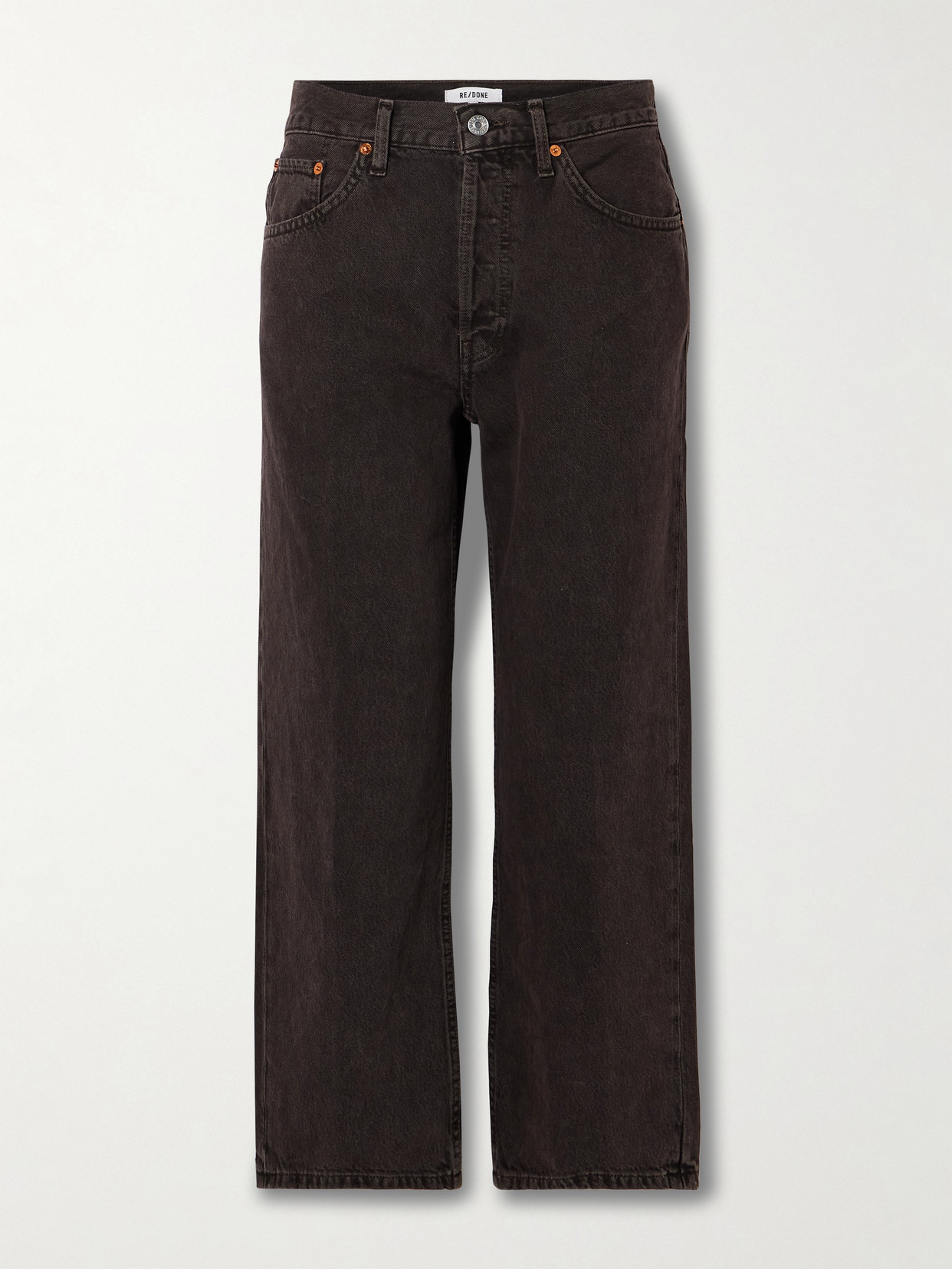 Shop Re/done Loose Crop High-rise Straight-leg Jeans In Brown