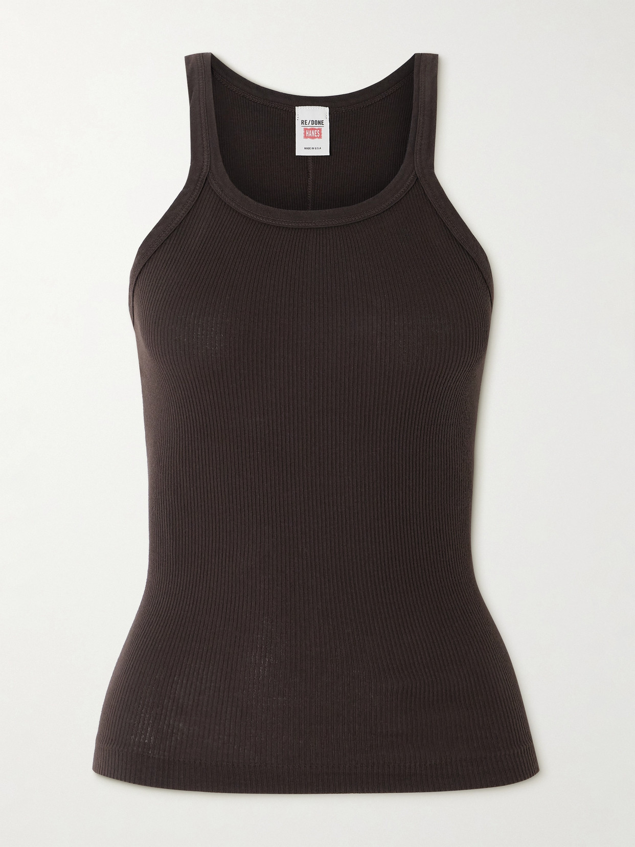 Re/done Ribbed Cotton-jersey Tank In Brown