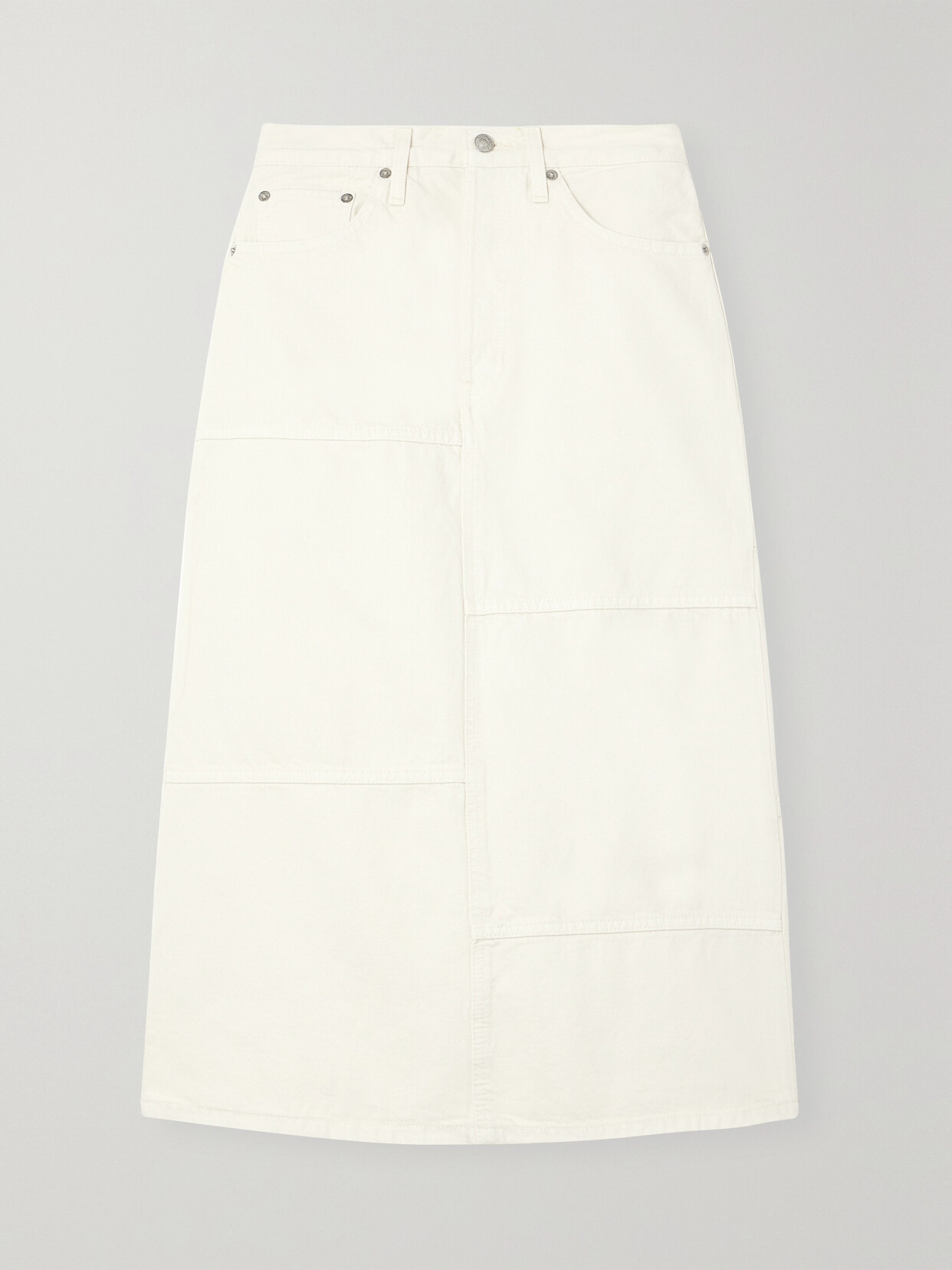 Shop Re/done Paneled Denim Midi Skirt In White