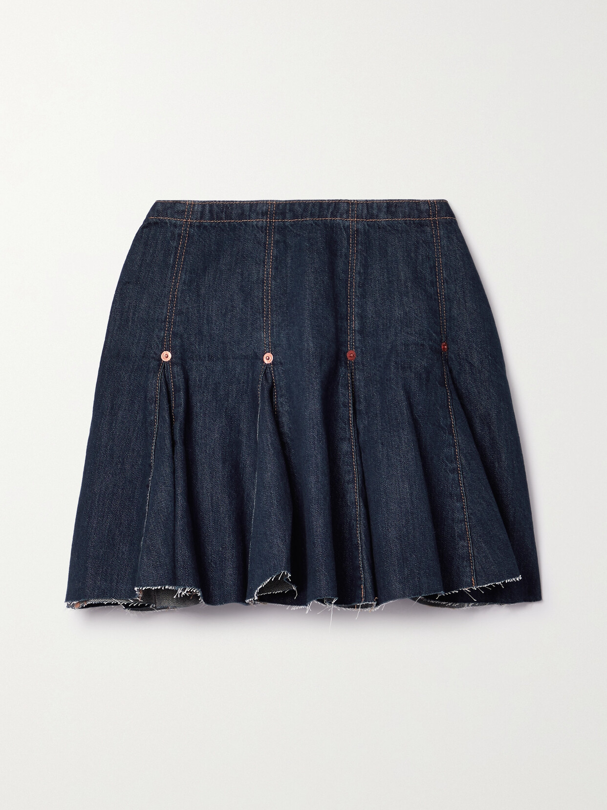 RE/DONE - Flounce Pleated Frayed Denim Mini Skirt - Blue