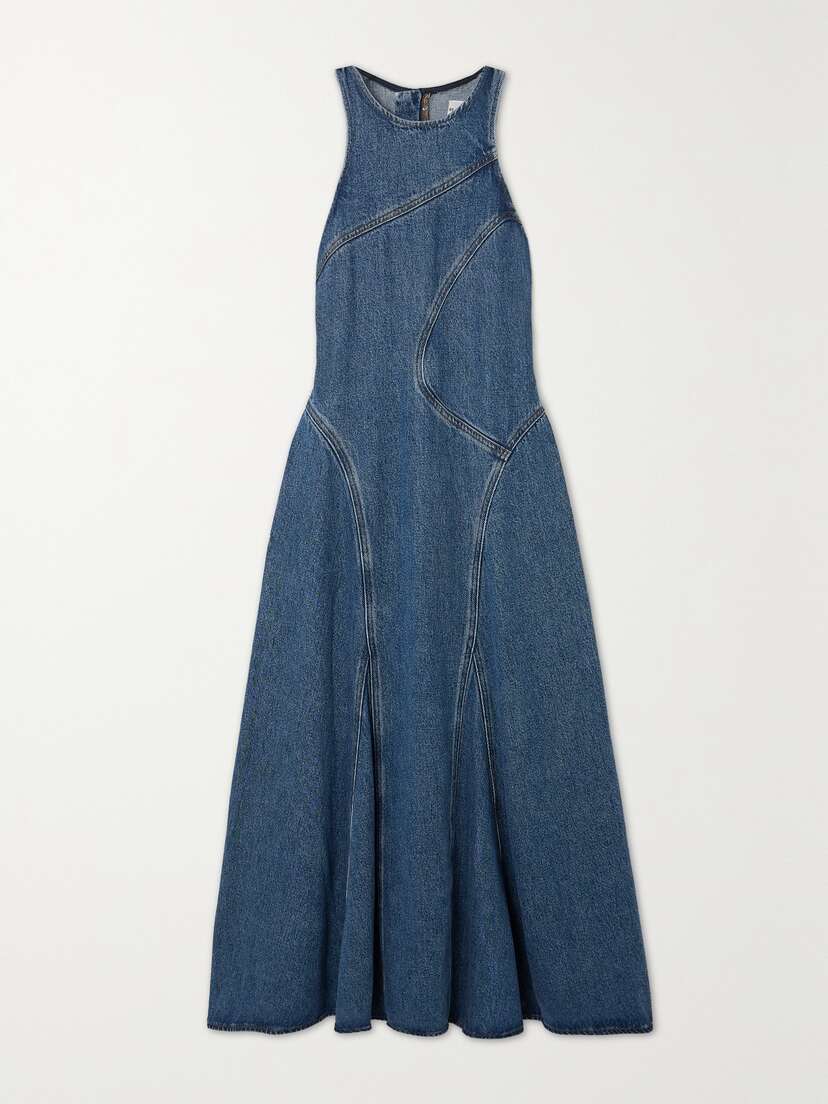 RE/DONE + Net Sustain Racer Tank Paneled Denim Midi Dress
