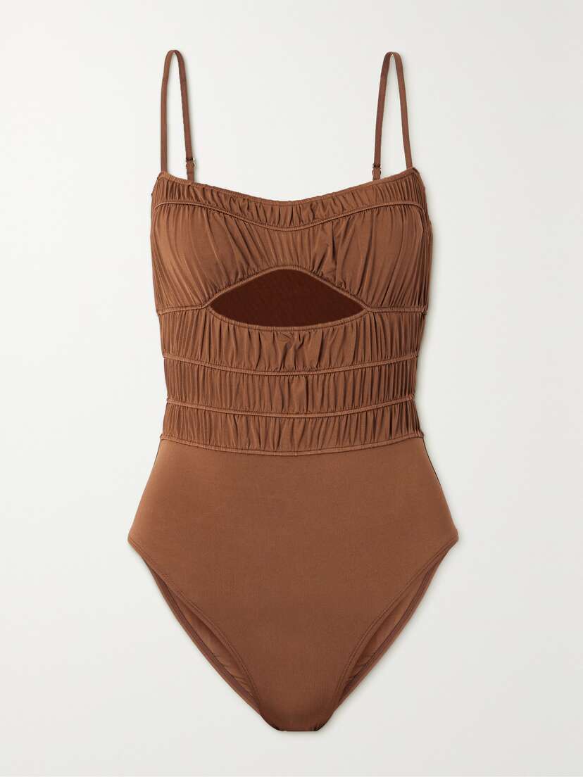 Peony + Net Sustain Keepsake Ruched Cutout Stretch-econyl® Swimsuit