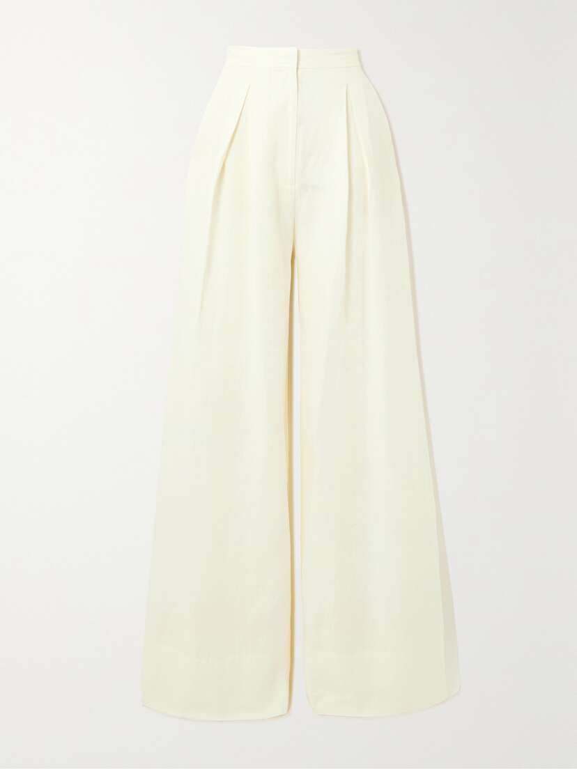 Peony + Net Sustain Pleated Linen Wide-leg Pants