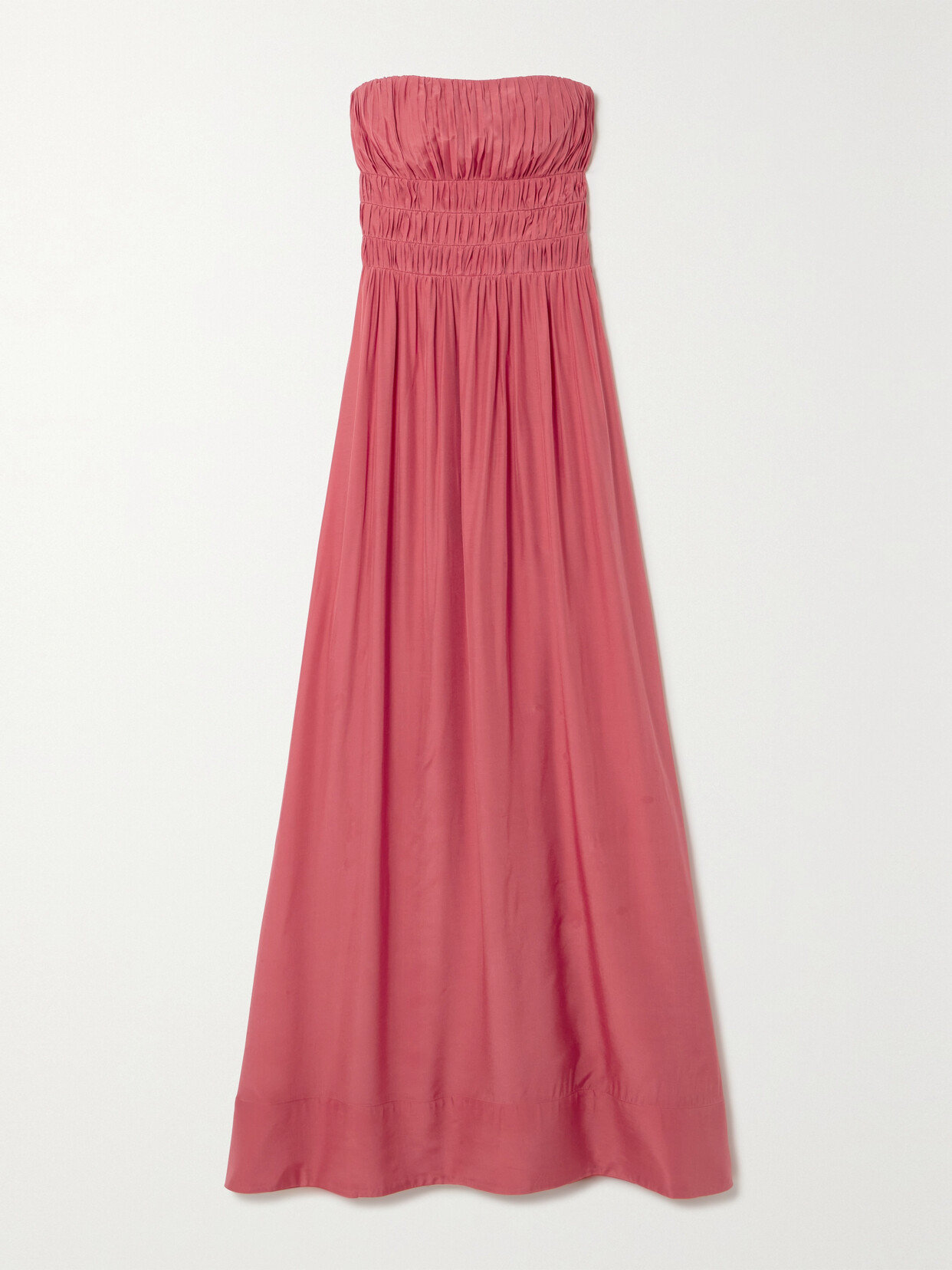 Peony Strapless Smocked Ecovero™ And Silk-blend Maxi Dress In Pink