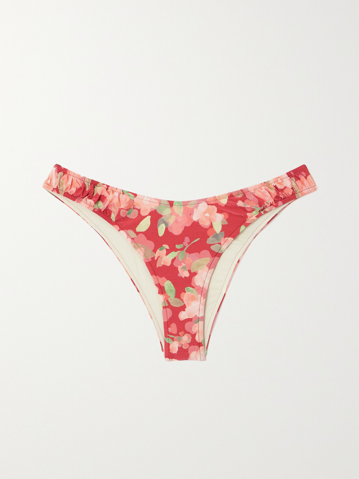 Peony + Net Sustain Curve Ruched Floral-print Stretch-econyl® Bikini Briefs - Pink