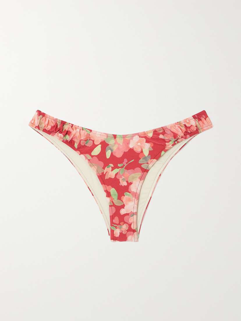 Peony + Net Sustain Curve Ruched Floral-print Stretch-econyl® Bikini Briefs
