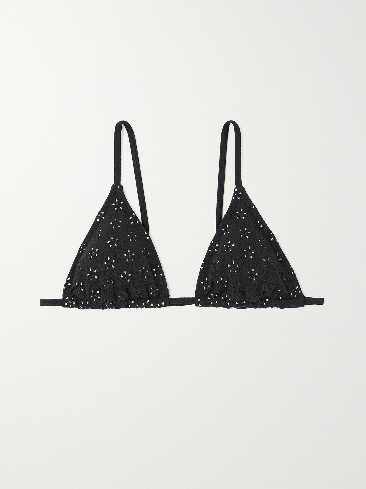 Peony + Net Sustain Recycled-broderie Anglaise Triangle Bikini Top - Black
