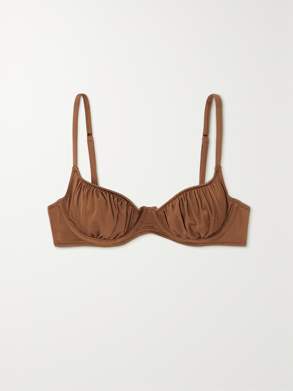 Peony + Net Sustain Ruched Stretch-econyl® Balconette Bikini Top In Brown