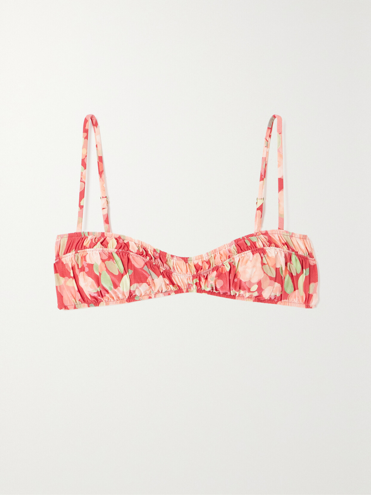 Peony + Net Sustain Floral-print Stretch-econyl® Bikini Top In Red