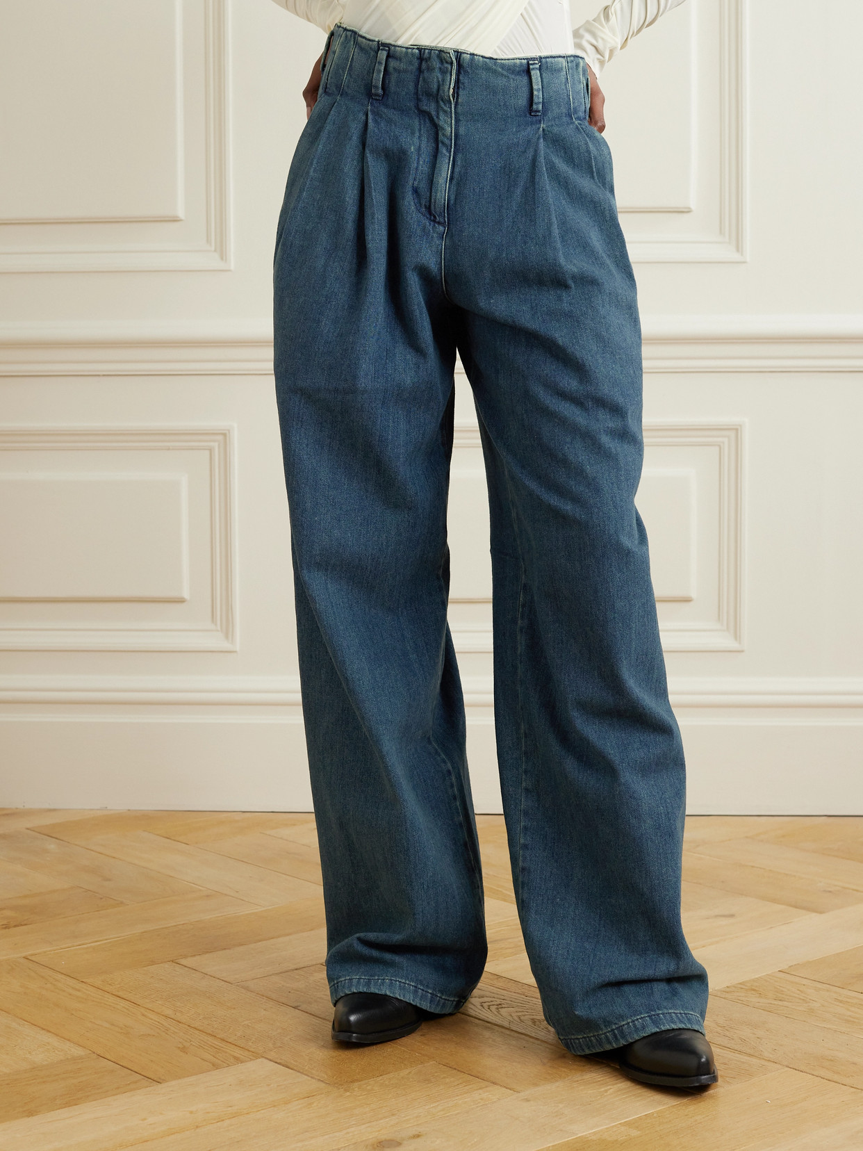 Pleated High-Rise Wide- Leg