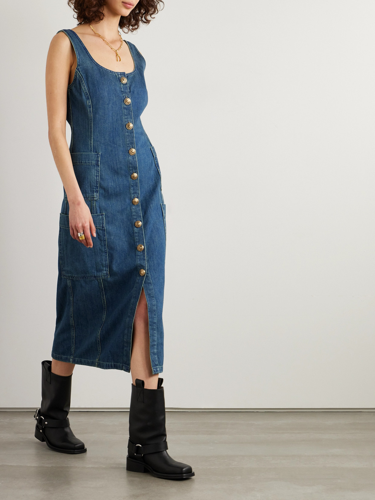 Golden Goose Journey Denim Midi Dress In Blue