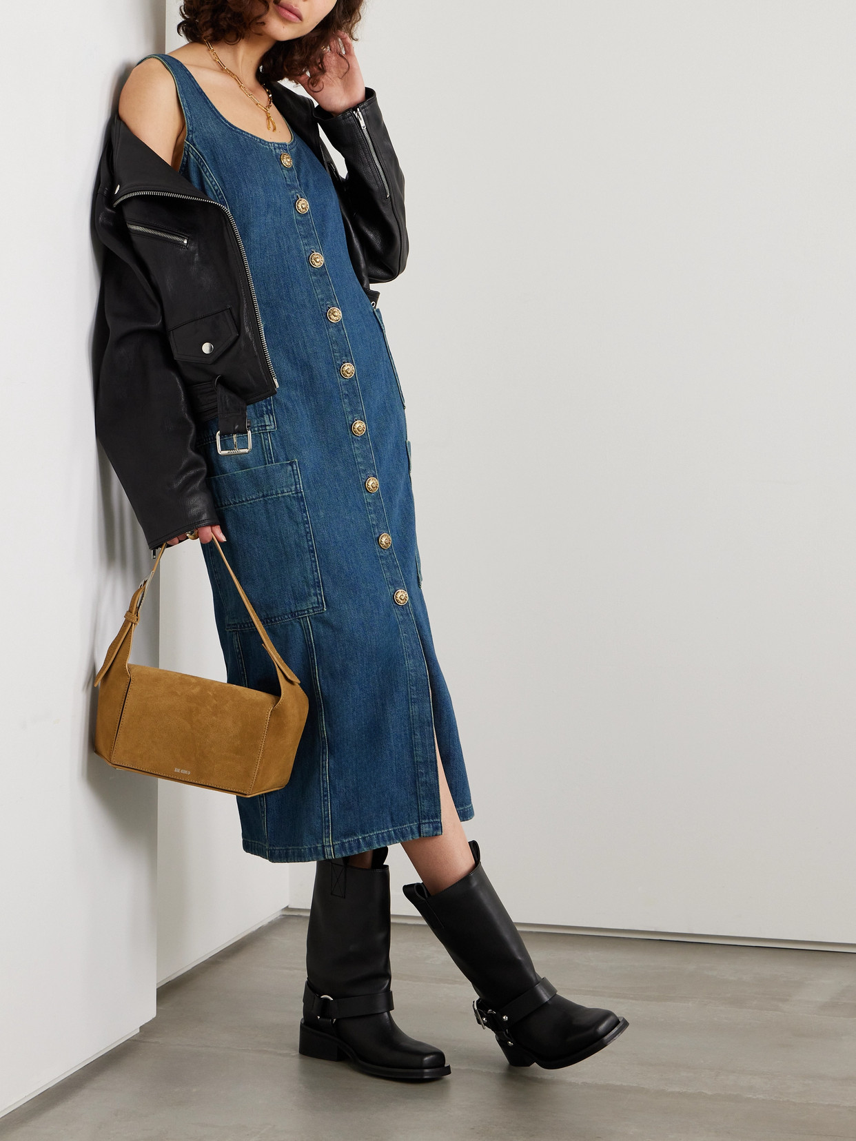 Shop Golden Goose Journey Denim Midi Dress In Blue